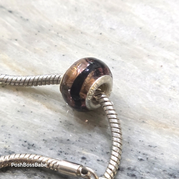 Murano .925 stearling silver center core glass bead fits pandora type bracelets - Picture 1 of 15